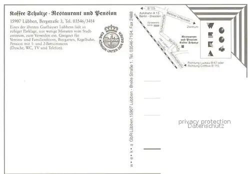 AK / Ansichtskarte Luebben_Spreewald Kaffee Schultze Restaurant und Pension Luebben Spreewald