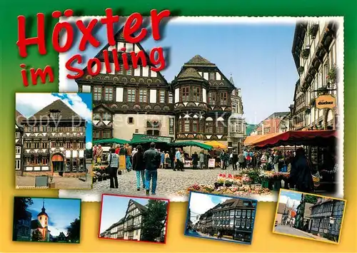AK / Ansichtskarte Hoexter_Weser Marktplatz Altstadt Fachwerkhaeuser Kirche Hoexter Weser