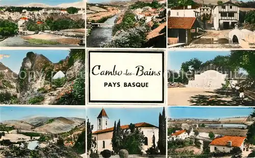 AK / Ansichtskarte Cambo les Bains Vue generale et la Nive Maisons basques Le Pas de Roland Partie de Pelote au Fronton Les bords de la Nive LEglise Le Pont sur la Nive Cambo les Bains