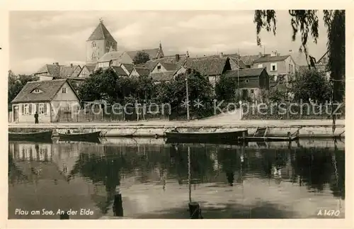 AK / Ansichtskarte Plau_See Partie an der Elde Teilansicht mit Kirche Plau_See