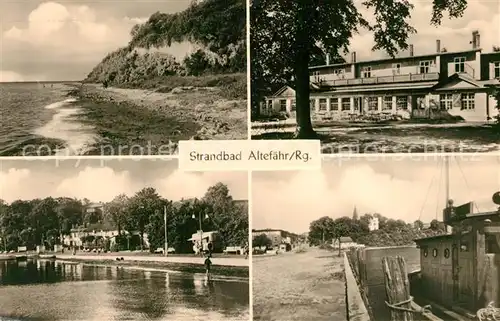 AK / Ansichtskarte Altefaehr_Ruegen Strandbad Fischkutter Ferienheim Gaststaette Altefaehr Ruegen