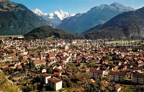 AK / Ansichtskarte Unterseen Gesamtansicht mit Moench Jungfrau und Sulegg Berner Alpen Unterseen