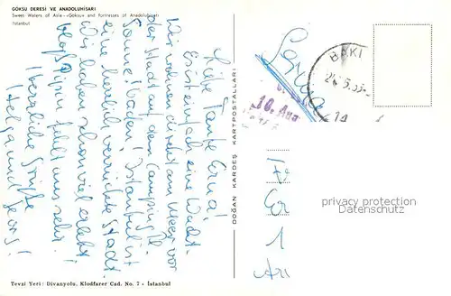 AK / Ansichtskarte Istanbul_Constantinopel Sweet Waters of Asia Goeksu and fortresses of Anadoluhisari Istanbul_Constantinopel