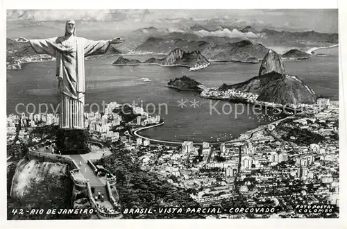 AK / Ansichtskarte Rio_de_Janeiro Vista parcial Corcovado Christusstatue Rio_de_Janeiro