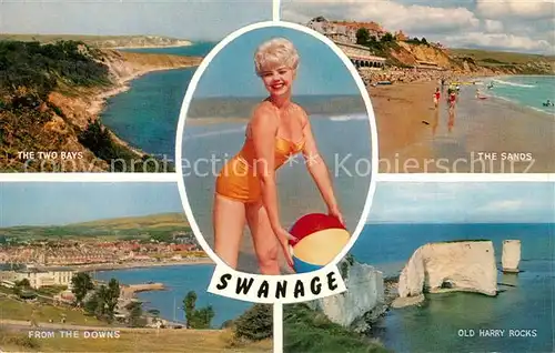 AK / Ansichtskarte Swanage_Purbeck Two Bays The Downs The Sands Old Harry Rocks Badenixe Swanage Purbeck