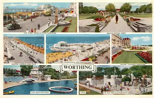 AK / Ansichtskarte Worthing_West_Sussex The Pier Beach House Park Marine Parade Promenade Bandstand Heene Terrace Gardens Boating Pool Peter Pan Playground 