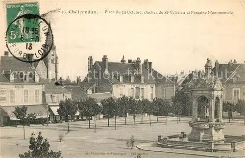 AK / Ansichtskarte Chateaudun Place du 18 Oct clocher de St Valerien et Fontaine Monumentale Chateaudun