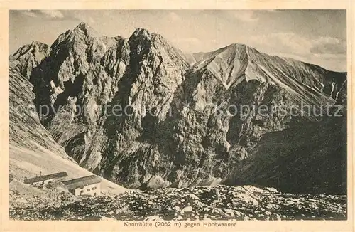 AK / Ansichtskarte Knorrhuette Berghaus Blick gegen Hochwanner Wettersteingebirge Knorrhuette
