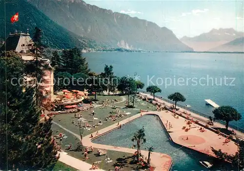 AK / Ansichtskarte Montreux_VD Piscine du Casino et les Dents du Midi Alpes Lac Leman Montreux VD