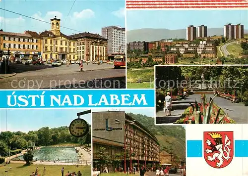 AK / Ansichtskarte Usti_nad_Labem Namesti s budovou ONV Sidliste Skrivanek Termalni koupaliste Obchodni centrum Mestske sady Usti_nad_Labem