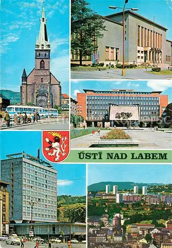 AK / Ansichtskarte Usti_nad_Labem Kostel se sikmou vezi Kulturni dum KNV Interhotel Bohemia Sidliste Skrivanek Usti_nad_Labem