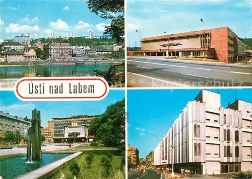 AK / Ansichtskarte Usti_nad_Labem Celkovy pohled pres Labe Sportovni stadion KNV na Lidickem namesti Obchodni dum Labe Usti_nad_Labem