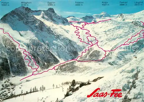AK / Ansichtskarte Saas Fee Skipisten der Region Walliser Alpen Saas Fee