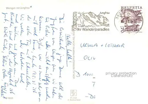 AK / Ansichtskarte Wengen_BE Wintersportort am Abend mit Jungfrau Berner Alpen Wengen_BE