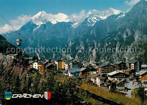 AK / Ansichtskarte Graechen_VS Teilansicht Wintersportplatz Alpen Bergbahn Graechen_VS