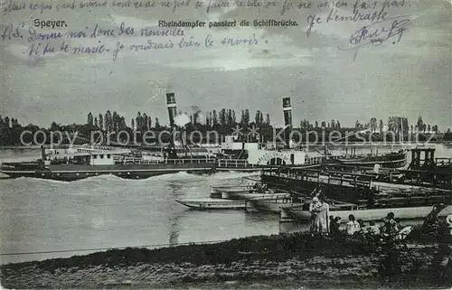 AK / Ansichtskarte Speyer_Rhein Rheindampfer passiert die Schiffbruecke Speyer Rhein