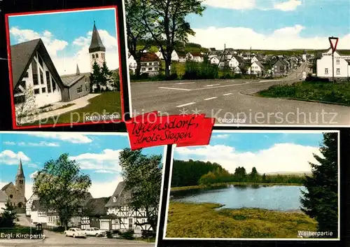 AK / Ansichtskarte Wilnsdorf Wilgersdorf Kath Kirche Panorama Ev Kirche Weiherpartie Wilnsdorf Wilgersdorf