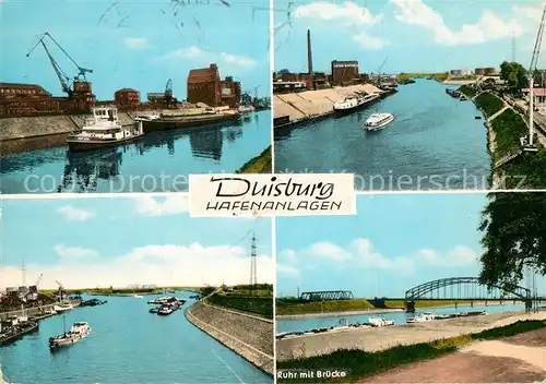 AK / Ansichtskarte Duisburg_Ruhr Hafenanlagen Ruhr mit Bruecke Duisburg Ruhr