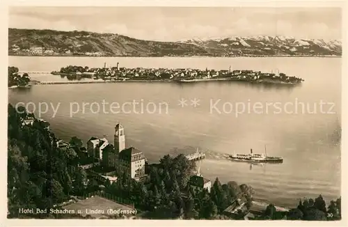 AK / Ansichtskarte Bad_Schachen_Lindau Hotel Bad Schachen mit Alpenpanorama Fliegeraufnahme Bad_Schachen_Lindau
