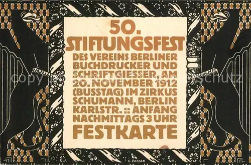 AK / Ansichtskarte Buchdruck 50. Stiftungsfest Berlin Zirkus Schumann  