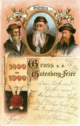 AK / Ansichtskarte Gutenberg_Johannes_Buchdruck Peter Sch?ffer Johannes Fust Litho  