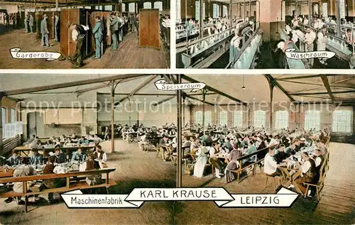 AK / Ansichtskarte Buchdruck Maschinenfabrik Karl Krause Leipzig Garderobe Waschraum Speiseraum 