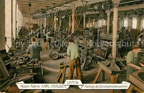 AK / Ansichtskarte Buchdruck Maschinenfabrik Karl Krause Leipzig Montage der Schnellschneidemaschinen 