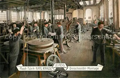 AK / Ansichtskarte Buchdruck Maschinenfabrik Karl Krause Leipzig Dreischneider Montage 