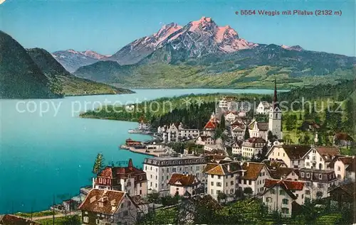 AK / Ansichtskarte Weggis_Vierwaldstaettersee Gesamtansicht mit Blick zum Pilatus Weggis_Vierwaldstaettersee