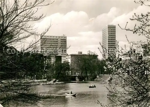 AK / Ansichtskarte Duesseldorf Schwanenspiegel Teich Hochhaeuser Duesseldorf