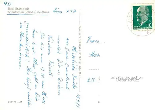 AK / Ansichtskarte Bad_Brambach Sanatorium Joliot Curle Haus Bad_Brambach