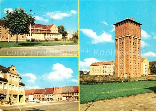 AK / Ansichtskarte Herzberg_Elster Kulturhaus Karl Marx Platz Wasserturm und Schulsternwarte Herzberg_Elster