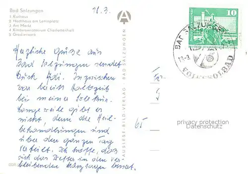 AK / Ansichtskarte Bad_Salzungen Kurhaus Hochhaus am Leninplatz Am Markt Kindersanatorium Charlottenhall Gradierwerk Bad_Salzungen