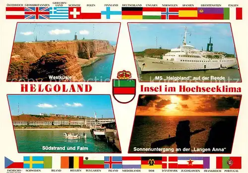 AK / Ansichtskarte Helgoland Westkueste MS Helgoland Suedstrand und Falm Sonnenuntergang an der Langen Anna Helgoland