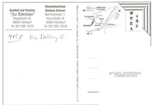 AK / Ansichtskarte Hohndorf_Stollberg Gasthof Pension Zur Eisenbahn Blumenboutique Ortsansicht mit Kirche 