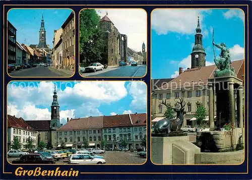 AK / Ansichtskarte Grossenhain_Sachsen Nauendorfer Strasse Marienkirche Klosterruine Hauptmarkt Dianabrunnen Grossenhain Sachsen