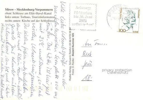 AK / Ansichtskarte Mirow Schleuse am Elde Havel Kanal Torhaus Touristinformation Kirche Schlossinsel Chronik Mirow