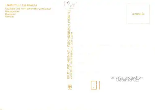 AK / Ansichtskarte Treffurt_Werra Kaufhalle Polytechnische Oberschule Werrabruecke Rathaus Treffurt Werra