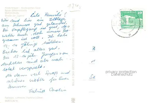 AK / Ansichtskarte Fuerstenwalde_Spree Kinderkrippe Kindergarten Spree Schwimmhalle Muehlenstrasse Strasse der Jugend Siedlung Plattenbauten Fuerstenwalde_Spree