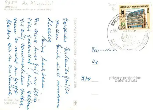 AK / Ansichtskarte Markneukirchen Ortsansicht mit Kirche Musikinstrumenten Museum 18. Jhdt. Markneukirchen