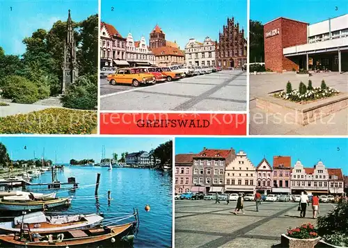 AK / Ansichtskarte Greifswald Rubenowdenkmal Platz der Freundschaft HOG Boddenhaus Hafen Wieck Greifswald