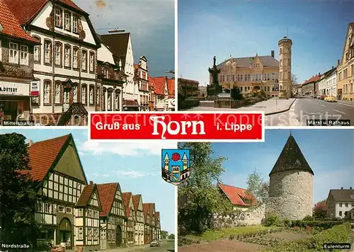 AK / Ansichtskarte Horn_Lippe Strassenpartien Altstadt Markt Rathaus Eulenturm Horn_Lippe