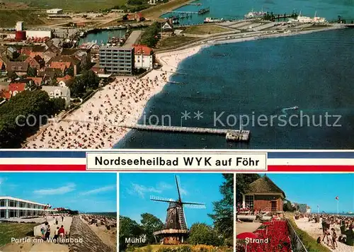 AK / Ansichtskarte Wyk_Foehr Nordseeheilbad Fliegeraufnahme Wellenbad Muehle Strand Foehr