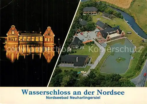 AK / Ansichtskarte Neuharlingersiel Wasserschloss Nachtaufnahme Fliegeraufnahme Neuharlingersiel