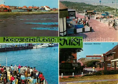 AK / Ansichtskarte Juist_Nordseebad Watt bei Ebbe Blick zum Bahnhof Strand Casino Meerwasser Wellenschwimmbad Juist_Nordseebad