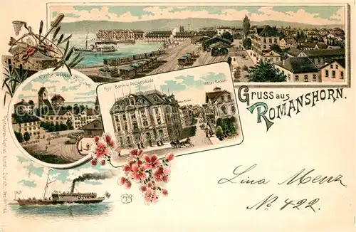 AK / Ansichtskarte Romanshorn_TG Bank und Postgebaeude Kirche Schloss Institut Romanshorn TG