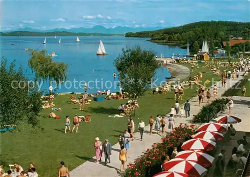 AK / Ansichtskarte Waging_See Seepromenade am Strandkurhaus Waginger See Salzkammergut Berge Waging_See