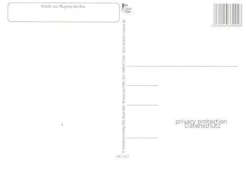 AK / Ansichtskarte Waging_See Panorama Ortszentrum Kirche Bayerischer Loewe Statue Strandbad Windsurfen Waging_See