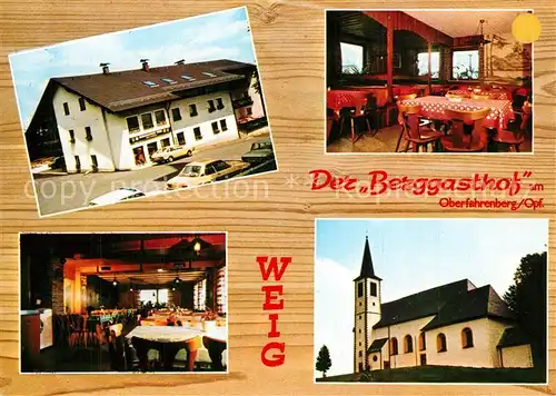 AK / Ansichtskarte Oberfahrenberg_Waldthurn Berggasthof Weig Gastraum Kirche 