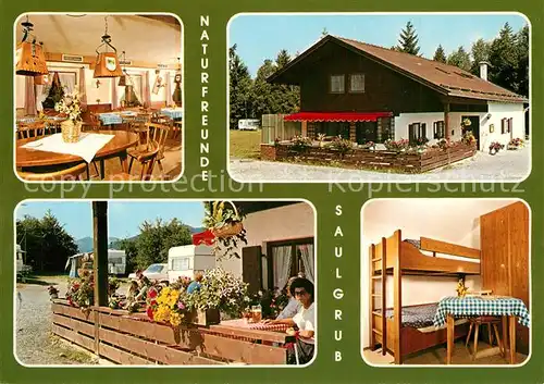 AK / Ansichtskarte Saulgrub Naturfreundehaus Gastraum Fremdenzimmer Terrasse Saulgrub